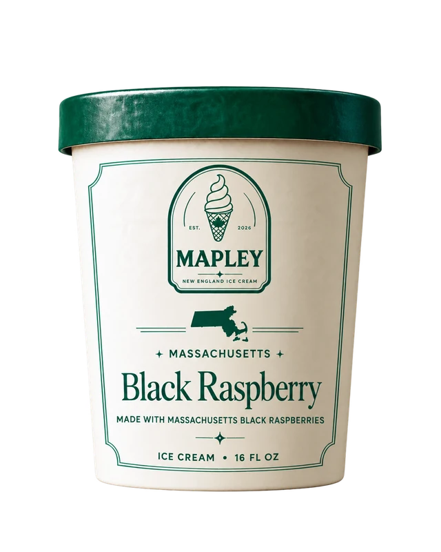 Mapley Massachusetts Black Raspberry pint. Made with Massachusetts black raspberries.